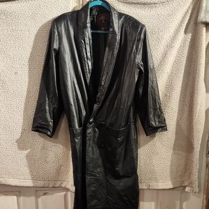 Womens Black 100% Leather Trench Coat